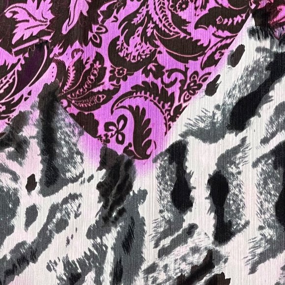 Peter Nygard Top Womens 10 Pink Black Long Sleeve Round Neck Floral Spots Print - Picture 3 of 14